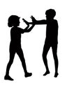 Two boys playing together, body silhouette vector Royalty Free Stock Photo