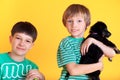 Two boys and a puppy Royalty Free Stock Photo