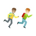 Two Boys Running To The Classroom, Part Of School And Scholar Life Series Of Minimalistic Illustrations Royalty Free Stock Photo
