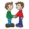 Two boys shaking hands.eps