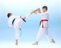 Two boys are trained punches and blocks karate