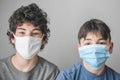 Two Boys with Masks, Lockdown Pandemic, Flu, Protection