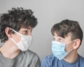 Two Boys with Masks, Lockdown Pandemic, Flu, Protection