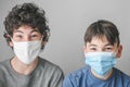 Two Boys with Masks, Lockdown Pandemic, Flu, Protection