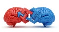 Two brains connected by interlocking arrows symbolizing conflict or collaboration Royalty Free Stock Photo