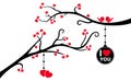 Two Branches with Hanging Love Tag and Hearts Royalty Free Stock Photo