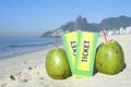 Two Brazil Tickets with Coconuts Ipanema Beach Rio