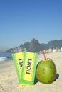 Two Brazil Tickets with Coconuts Ipanema Beach Rio