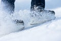 Two breaking ice skates with flying