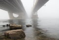 Two bridges in a fog Royalty Free Stock Photo