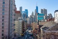 Two Bridges Overhead Street Scene with a view of the Lower Manhattan Skyline in New York City Royalty Free Stock Photo