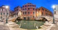 Two bridges and red mansion in the evening, Venice Royalty Free Stock Photo