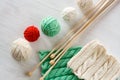 Two Bright Patterns, Yarn Balls And Needles For Knitting