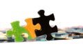 Two bright puzzle pieces connected Royalty Free Stock Photo