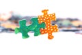 Two bright puzzle pieces connected Royalty Free Stock Photo