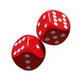 Two Red Dice Showing Different Numbers on a White Background gambling game Royalty Free Stock Photo
