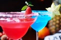 Two bright refreshing cocktails: blue margarita Royalty Free Stock Photo