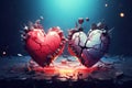 Two broken hearts, concept of love heartbreak, end of love