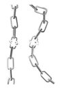 Two broken steel chain links. Symbol of security and destruction. Freedom, disruption strong metal shackles concept