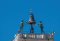 Old bronze bell at the top of St Mark`s clocktower at piazza San Marco in Venice, Italy