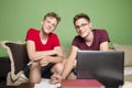 Two brothers doing homework together