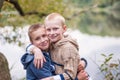 Two brothers embracing Royalty Free Stock Photo