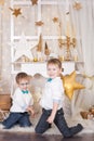 Two brothers in a gold Christmas decorations