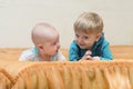 Wo boys brother lying on the bed Royalty Free Stock Photo