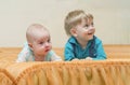 Wo boys brother lying on the bed Royalty Free Stock Photo