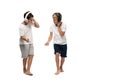 Two brothers listening music in headphones and dancing Royalty Free Stock Photo