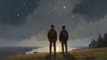 Two brothers looking at stars Royalty Free Stock Photo