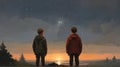 Two brothers looking at stars Royalty Free Stock Photo