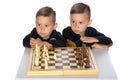 Two little boys play chess. Royalty Free Stock Photo