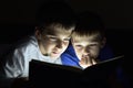 Two brothers reading a book