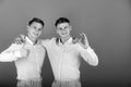 Two brothers showing thumbs up and ok gestures Royalty Free Stock Photo