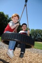 Two brothers on a tire swing Royalty Free Stock Photo