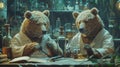 Two Brown Bears Dressed As Scientists Working In A Lab