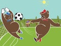 Two brown bears plays football.Cartoon humorous illustrat Royalty Free Stock Photo