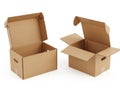 Two brown cardboard boxes with handles on a white background isolated on white background Royalty Free Stock Photo