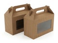 Two brown cardboard boxes with windows isolated on white background Royalty Free Stock Photo