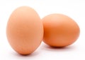 Two brown chicken eggs isolated on a white background Royalty Free Stock Photo