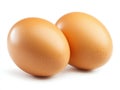 Two brown eggs sit next to each other on a white background Royalty Free Stock Photo