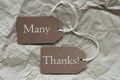 Two Brown Labels With Many Thanks Paper Background