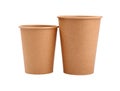 Two brown paper parchment coffee cups isolated