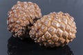 Two brown pine cone black glossy isolated Royalty Free Stock Photo