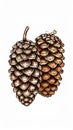 Two Brown Pinecones on White Background Botanical Still Life Illustration Royalty Free Stock Photo