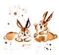 Two Brown Rabbit Painted Coffee Royalty Free Stock Photo