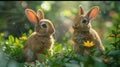 Two Brown Rabbits Sitting in Grass Royalty Free Stock Photo