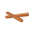 Two brown sticks of cinnamon. Fragrant spice for dishes. Cuisine theme. Graphic element for recipe book, restaurant or