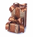 Two brown vintage giftboxes with ribbon isolated